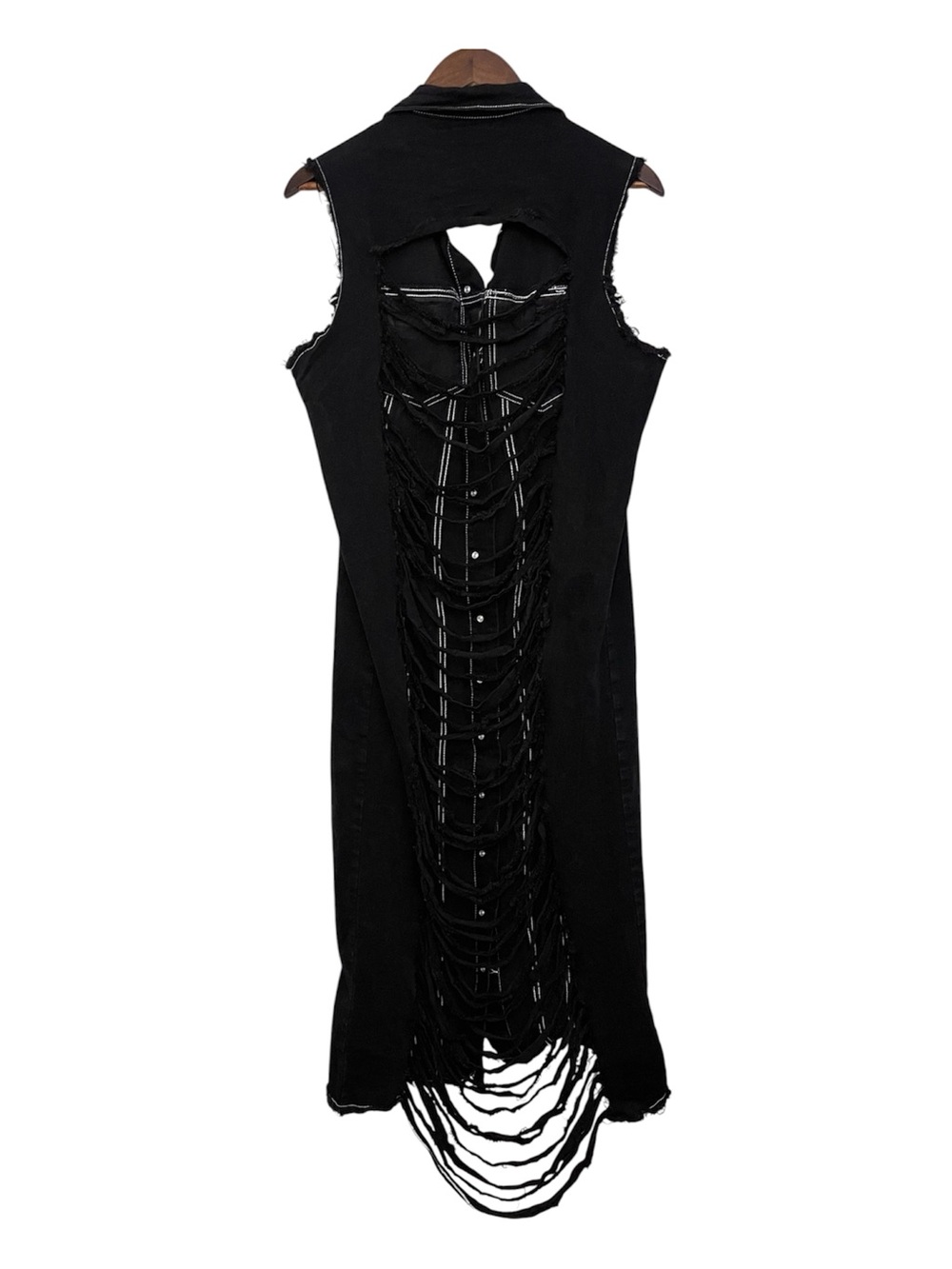 Ashley Stewart Jeans Duster Vest 14/16 Black Distressed Denim Button Down - Picture 7 of 13